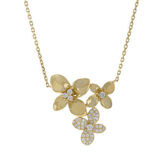 14KT Yellow Gold Three-Flower Diamond Necklace