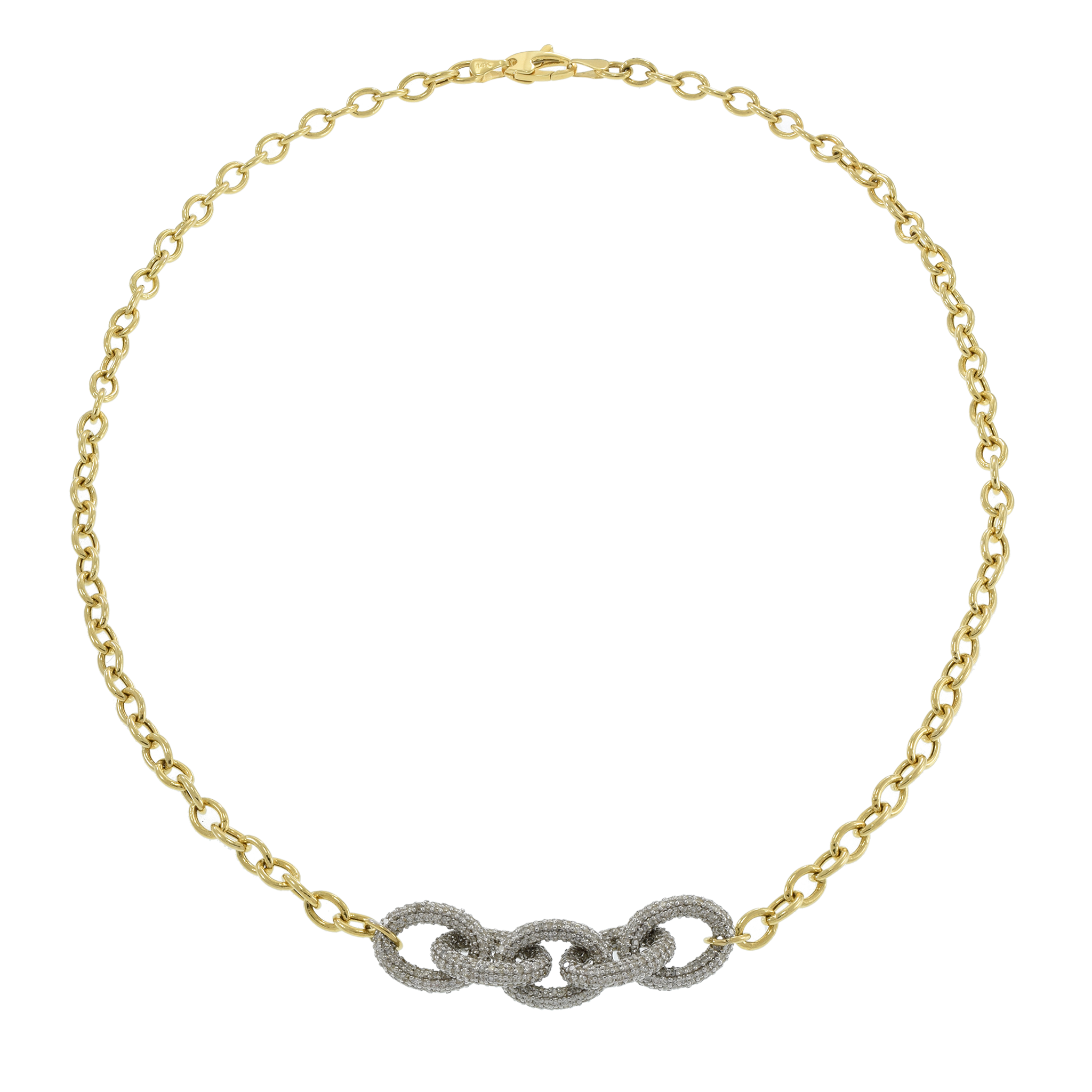 14KT Yellow Gold Interlocking Ovals Chain Link Necklace with Diamonds