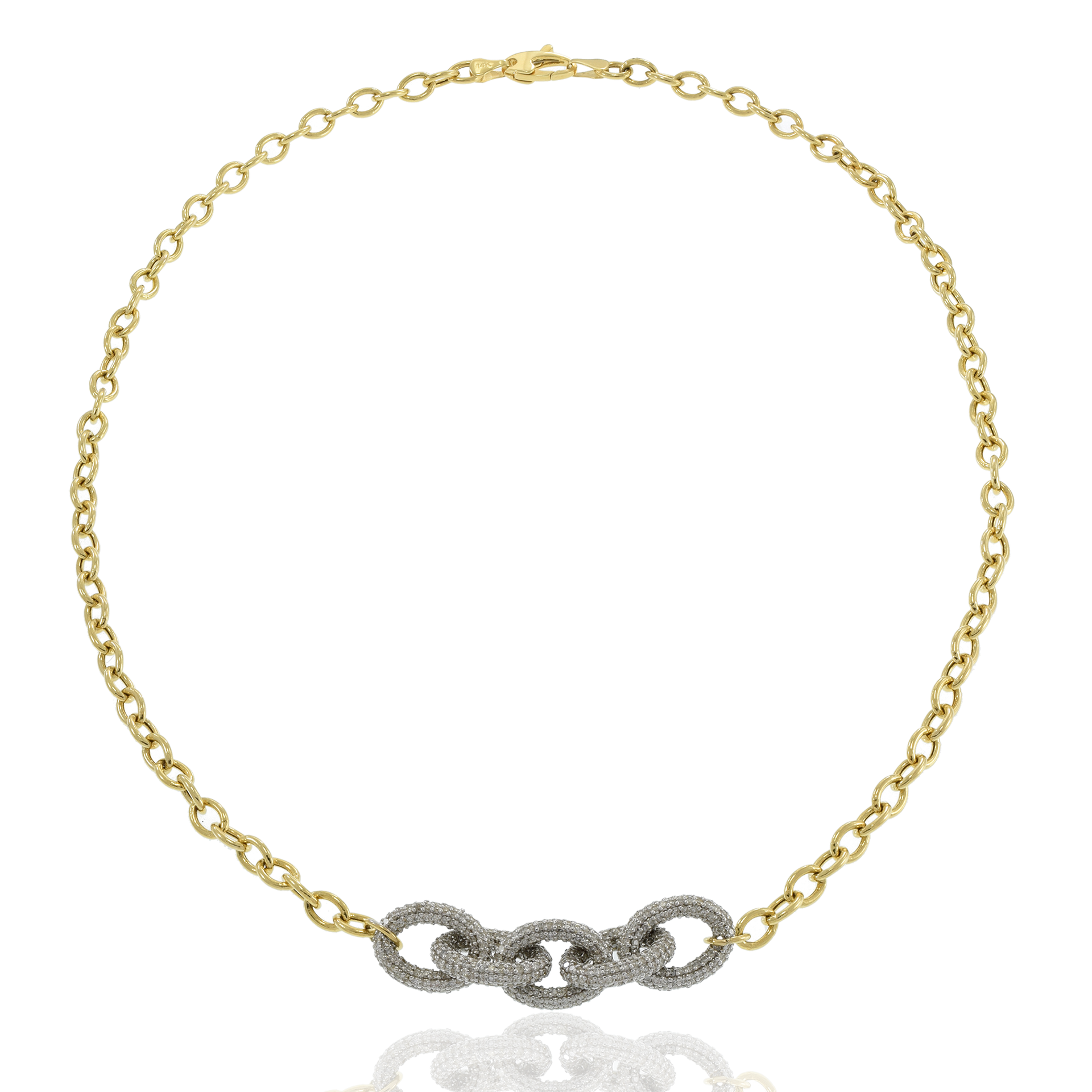 14KT Yellow Gold Interlocking Ovals Chain Link Necklace with Diamonds