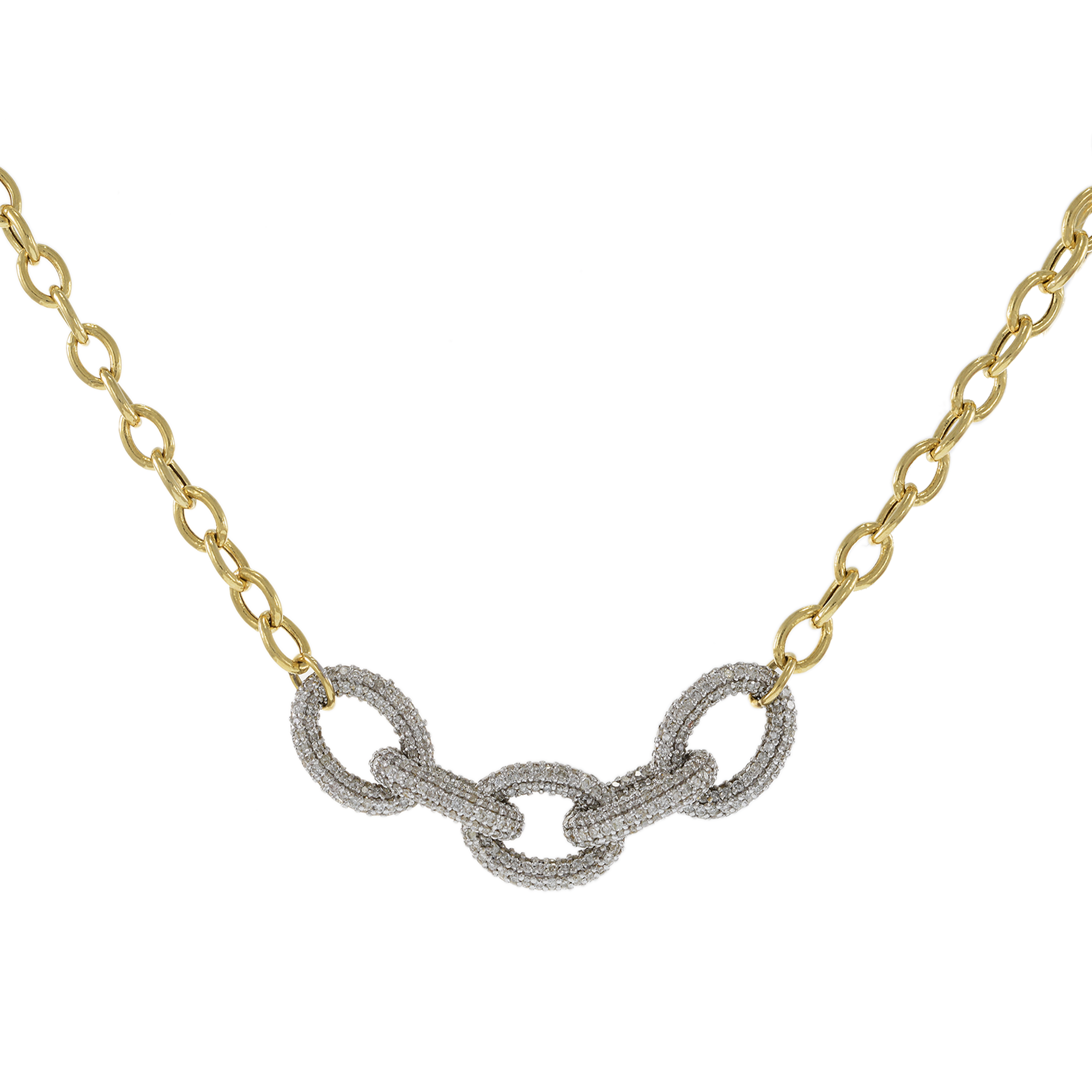 14KT Yellow Gold Interlocking Ovals Chain Link Necklace with Diamonds