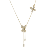 14KT Yellow Gold Butterfly Drops Necklace with Diamonds