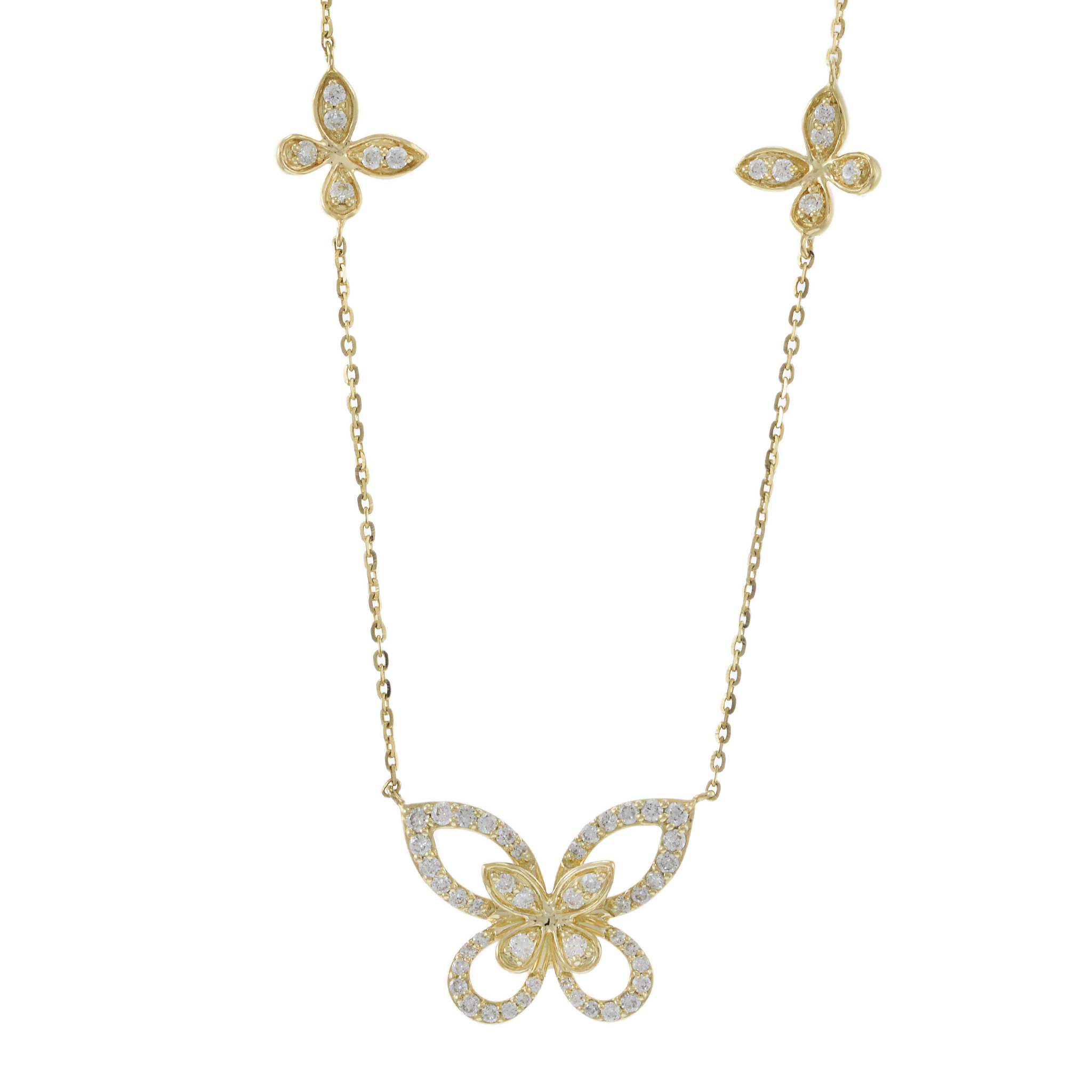 14KT Yellow Gold Butterfly Necklace with Diamonds