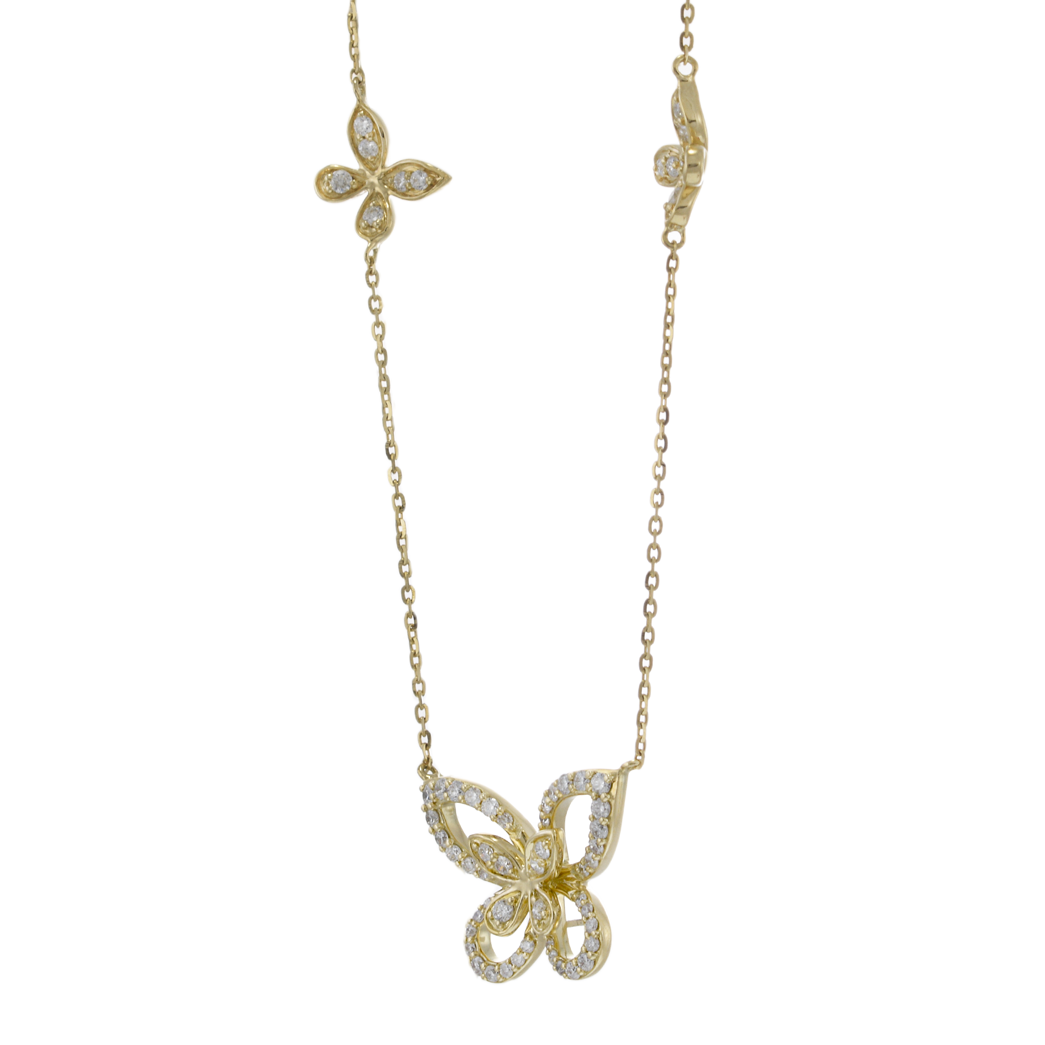 14KT Yellow Gold Butterfly Necklace with Diamonds