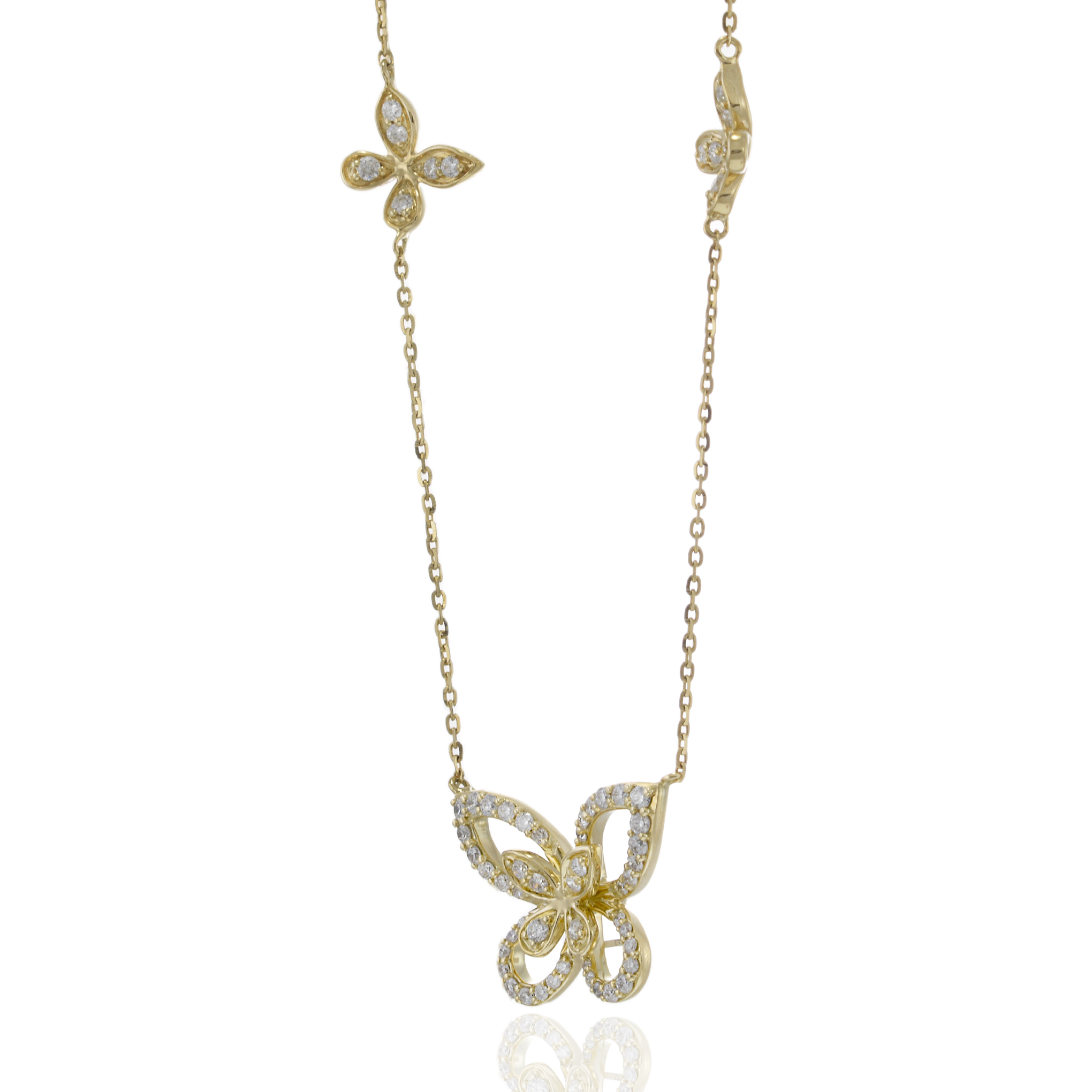 14KT Yellow Gold Butterfly Necklace with Diamonds