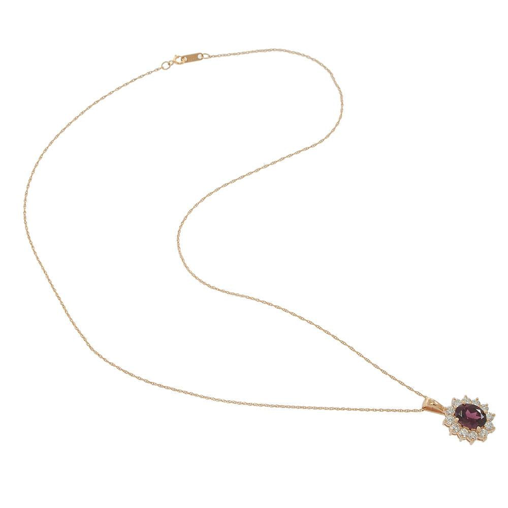 14KT Rose Gold Oval Rhodolite & Diamond Halo Pendant Necklace