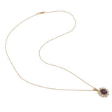 14KT Rose Gold Oval Rhodolite & Diamond Halo Pendant Necklace