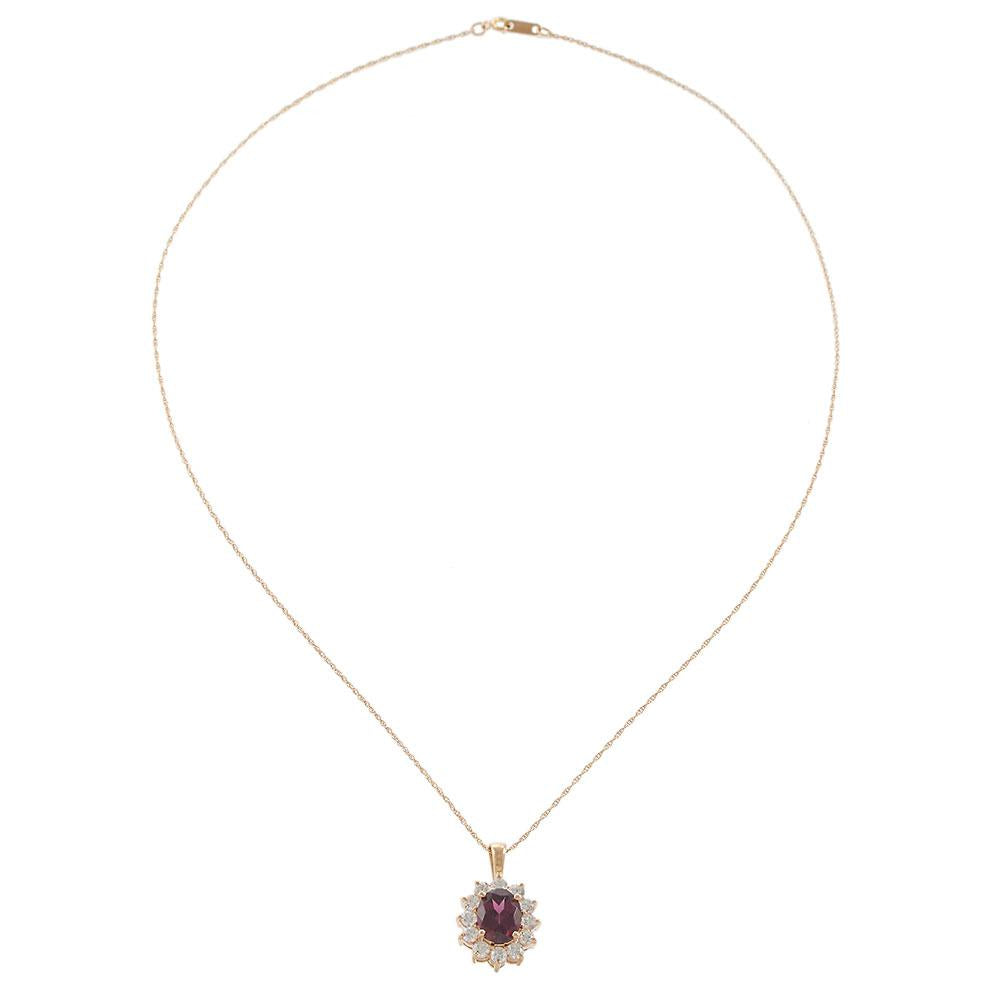 14KT Rose Gold Oval Rhodolite & Diamond Halo Pendant Necklace