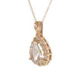 14KT Rose Gold Pear-Shaped Morganite & Diamond Halo Pendant Necklace