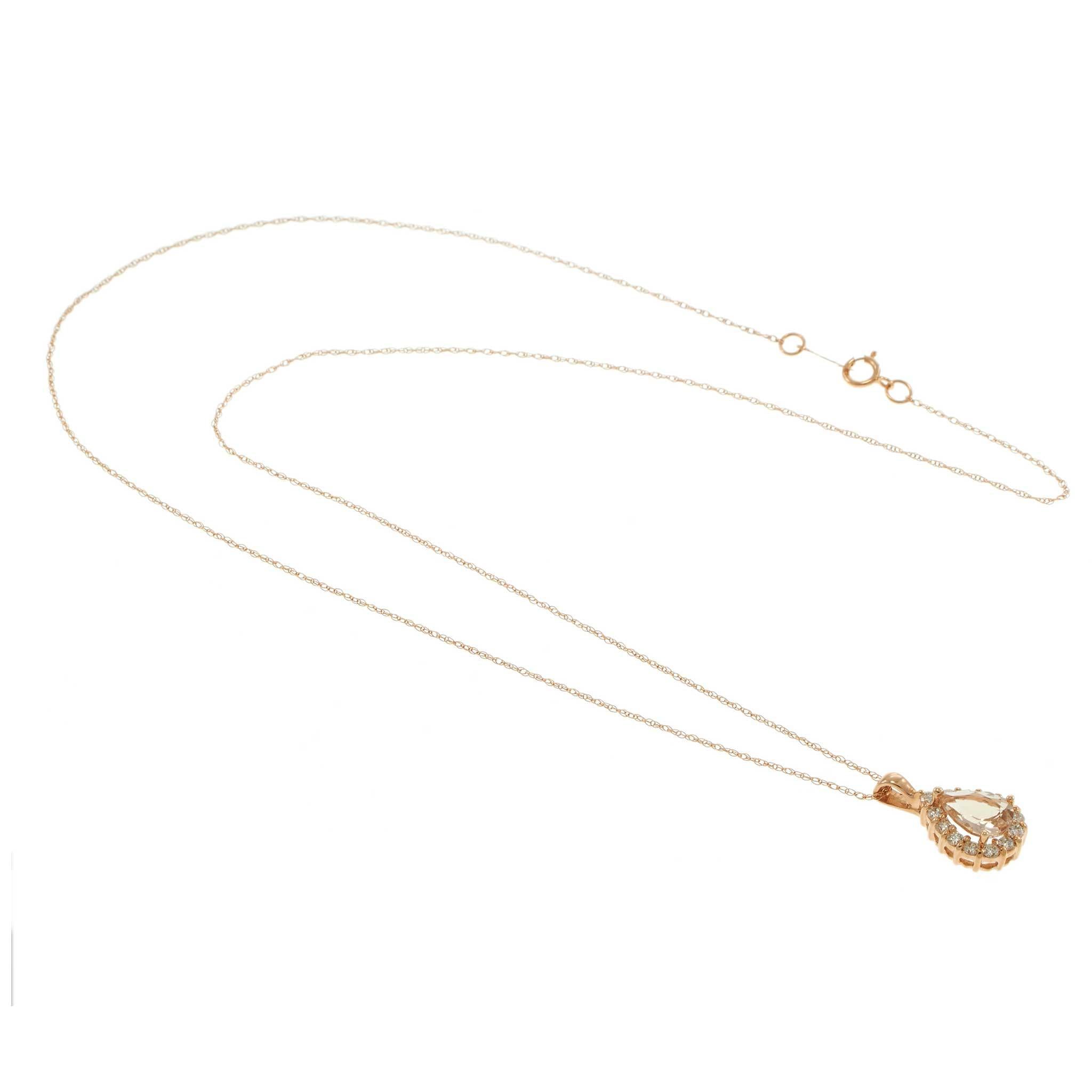 14KT Rose Gold Pear-Shaped Morganite & Diamond Halo Pendant Necklace