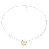 14KT Two-Tone Gold Moon and Star Diamond Pendant Necklace