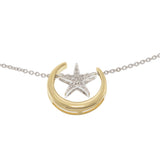 14KT Two-Tone Gold Moon and Star Diamond Pendant Necklace