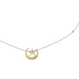 14KT Two-Tone Gold Moon and Star Diamond Pendant Necklace