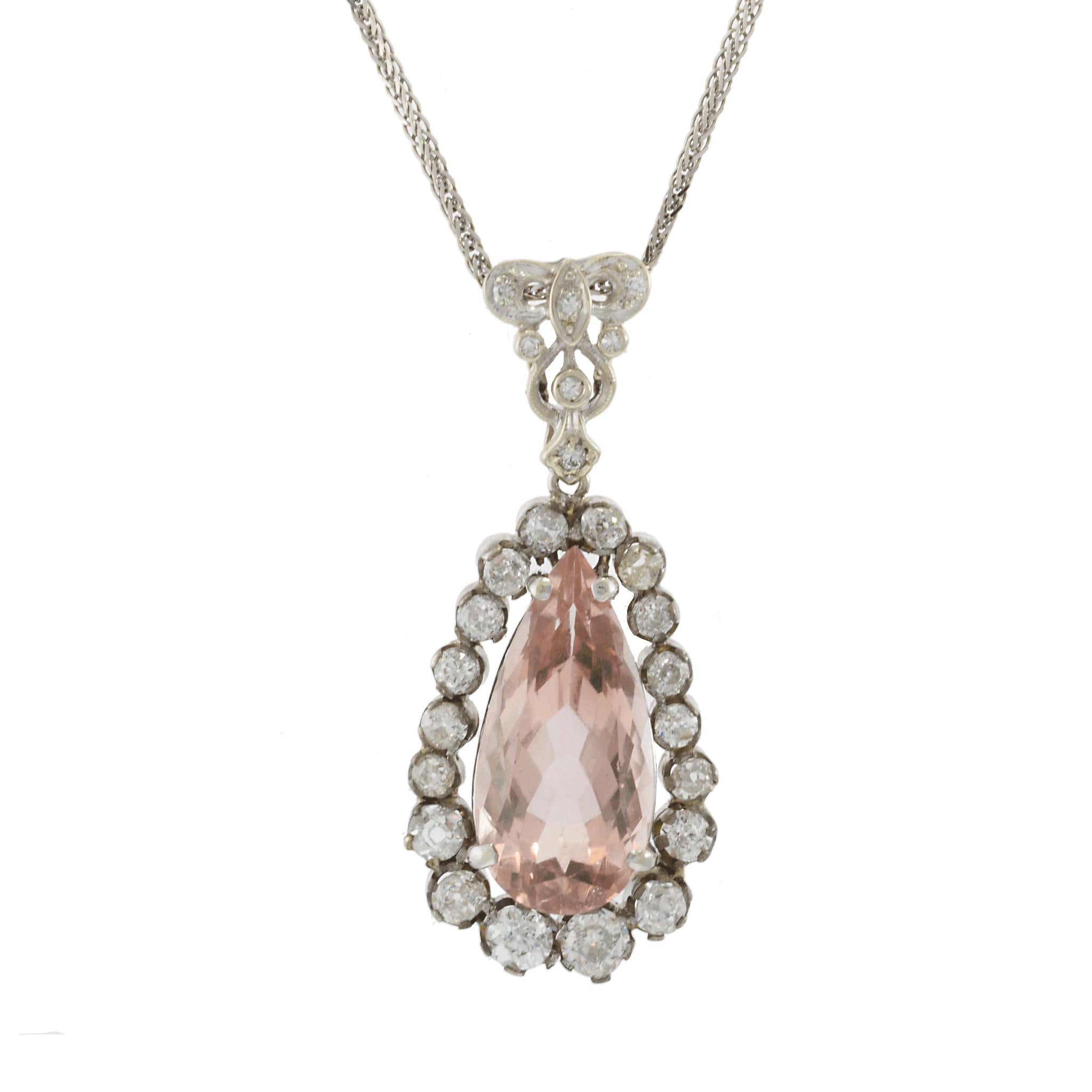 Antique Victorian Era Morganite and Diamond Pendant Necklace