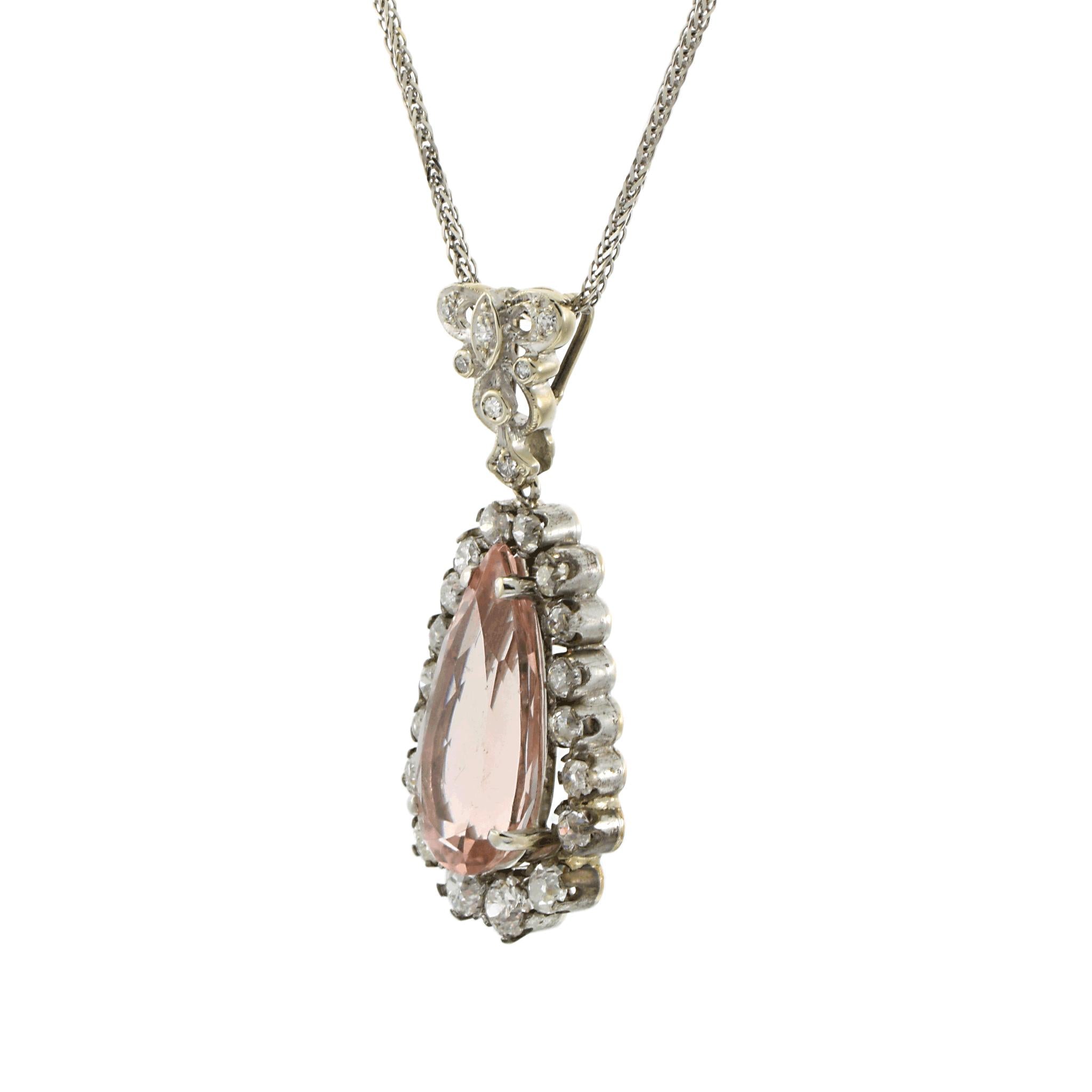 Antique Victorian Era Morganite and Diamond Pendant Necklace