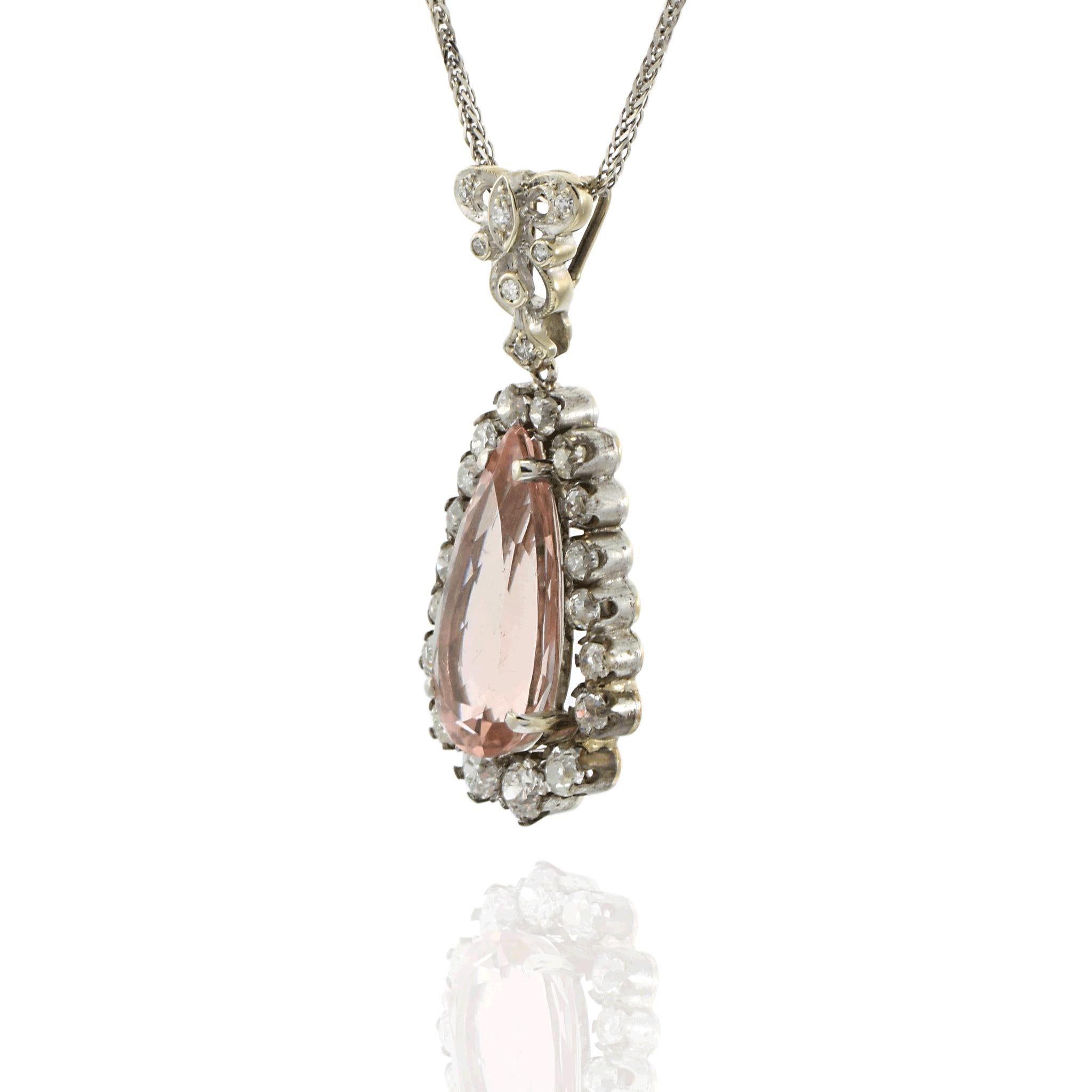 Antique Victorian Era Morganite and Diamond Pendant Necklace