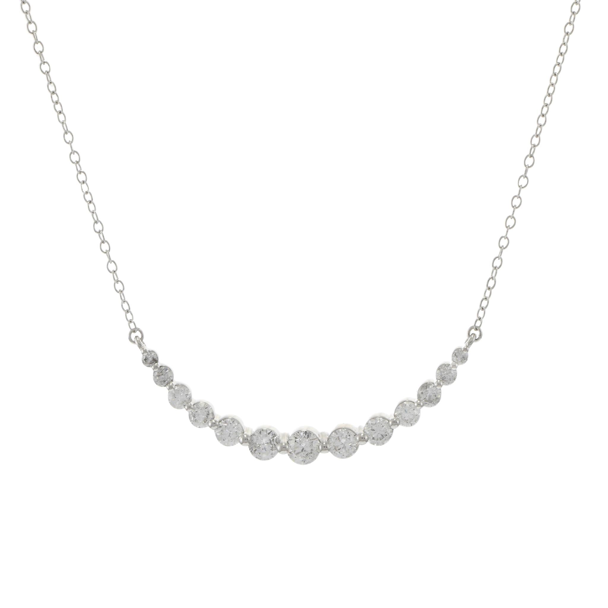 Curved Graduated Diamond Bar Necklace in 14KT White Gold