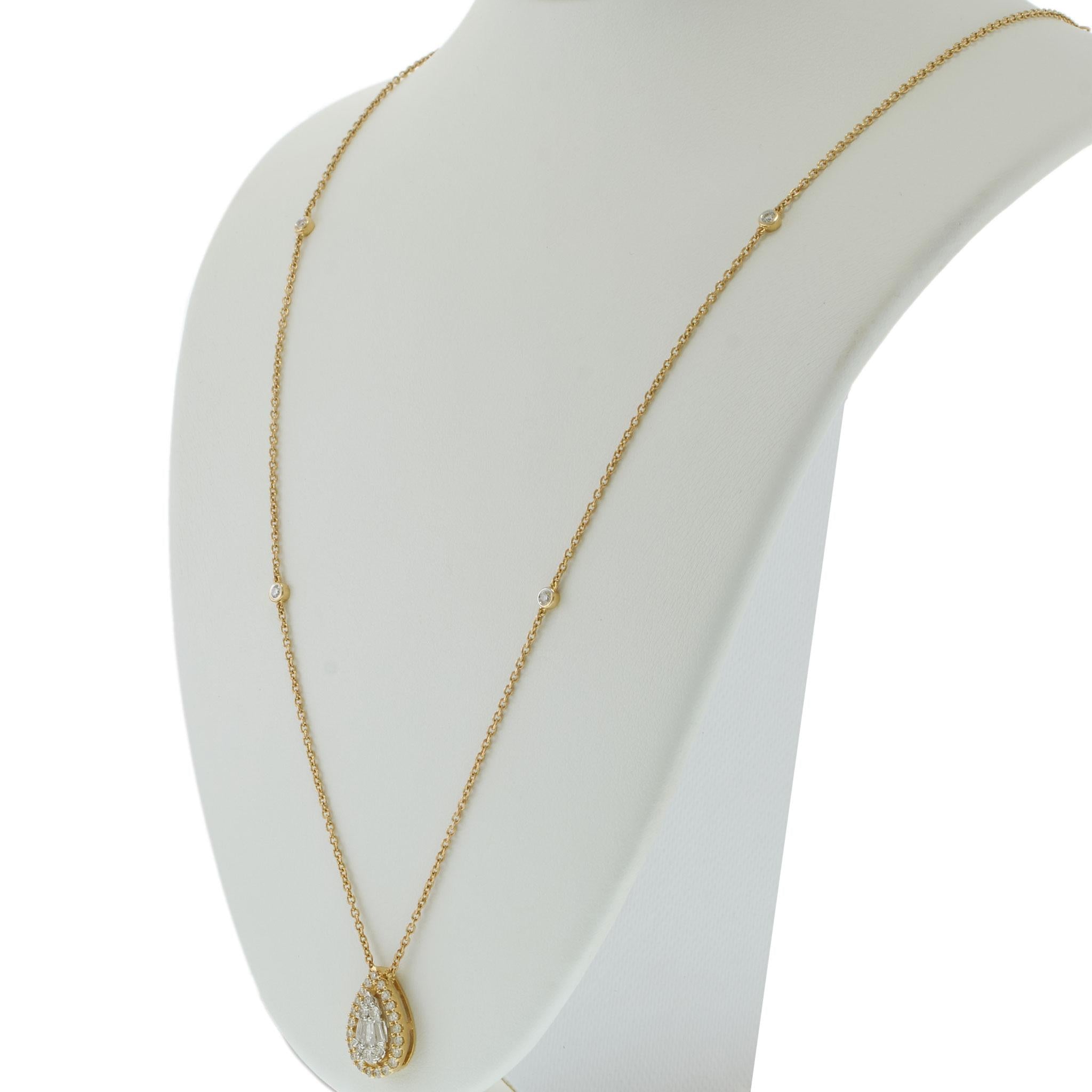 14KT Yellow Gold Pear Shape Diamond Drop Pendant Necklace