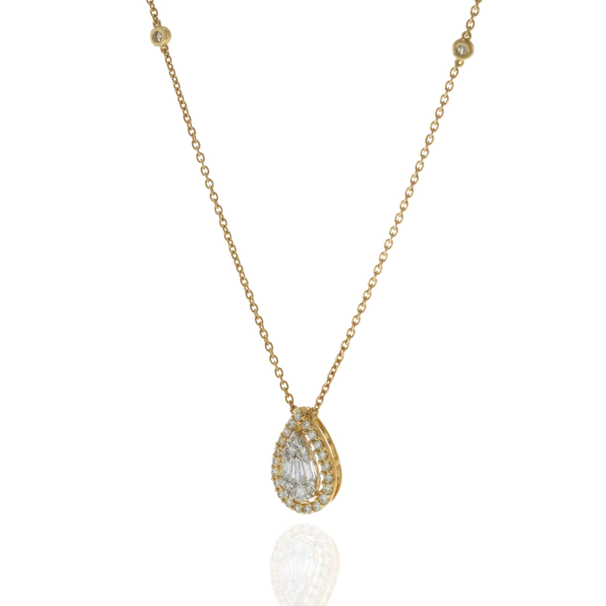 14KT Yellow Gold Pear Shape Diamond Drop Pendant Necklace