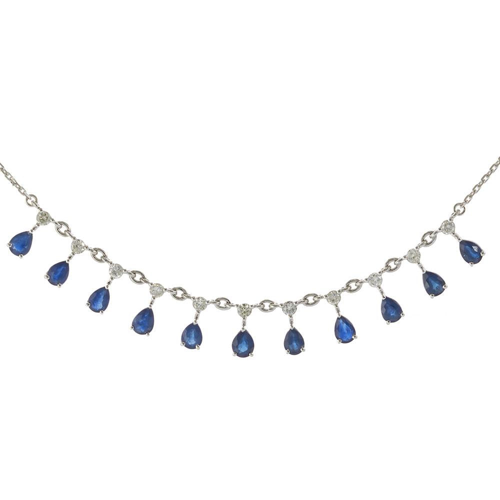 14KT White Gold Sapphire and Diamond Drop Necklace
