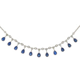 14KT White Gold Sapphire and Diamond Drop Necklace