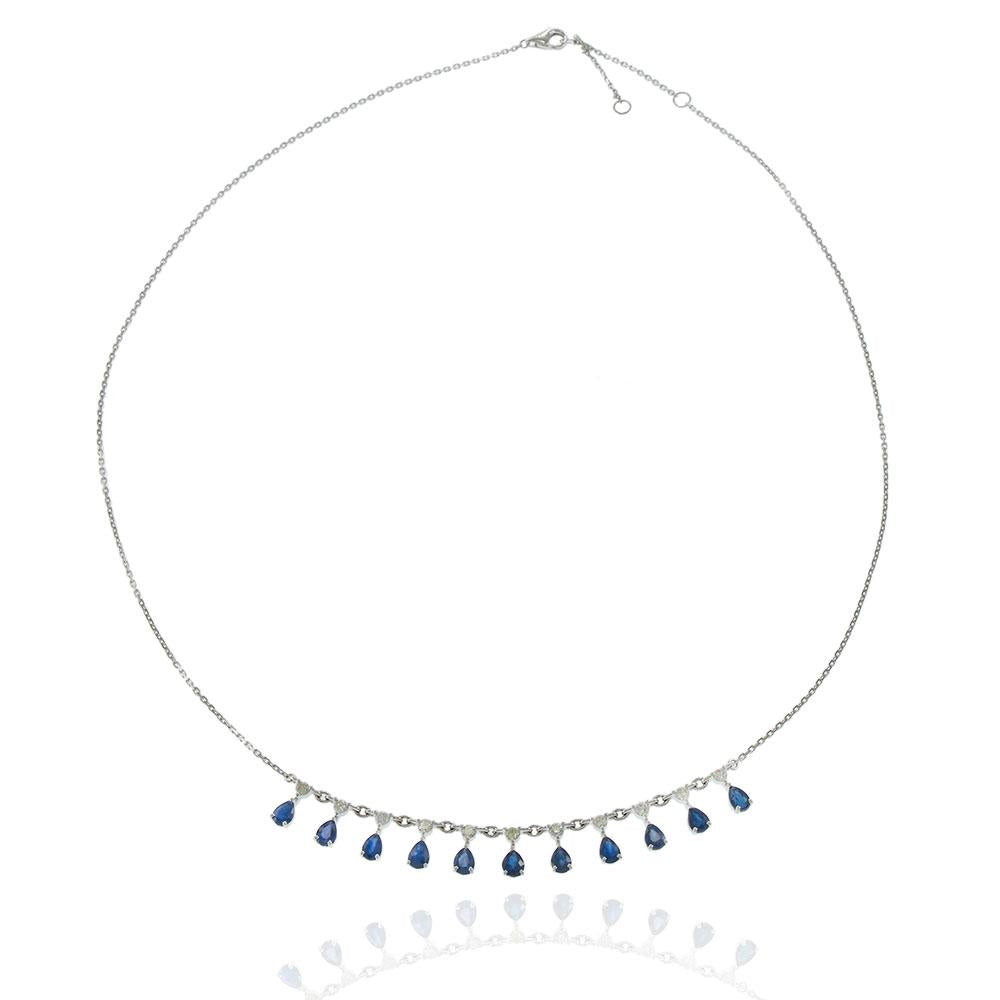 14KT White Gold Sapphire and Diamond Drop Necklace