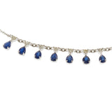 14KT White Gold Sapphire and Diamond Drop Necklace