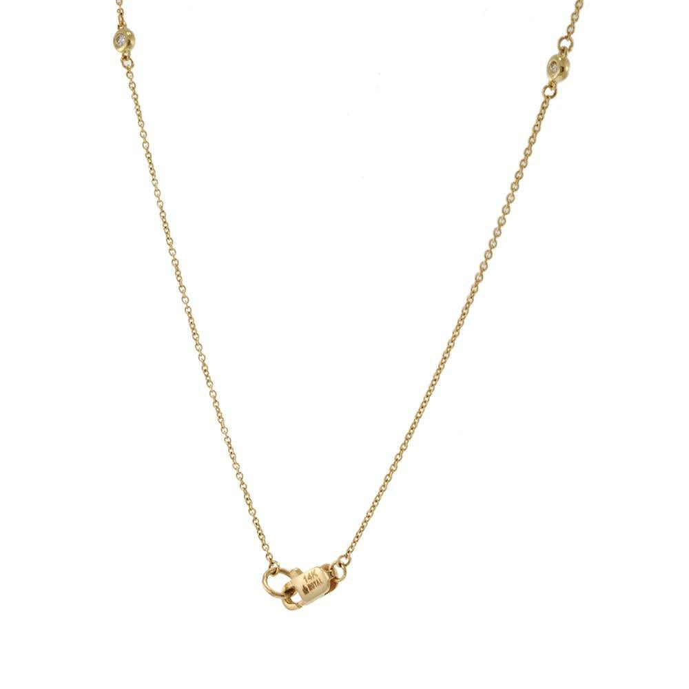 14KT Yellow Gold Bezel Set Diamond Station Necklace with Emerald and Halo