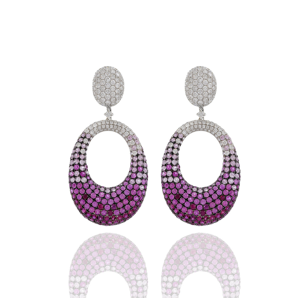 18KT White Gold Ombre Rubellite And Diamond Drop Earrings