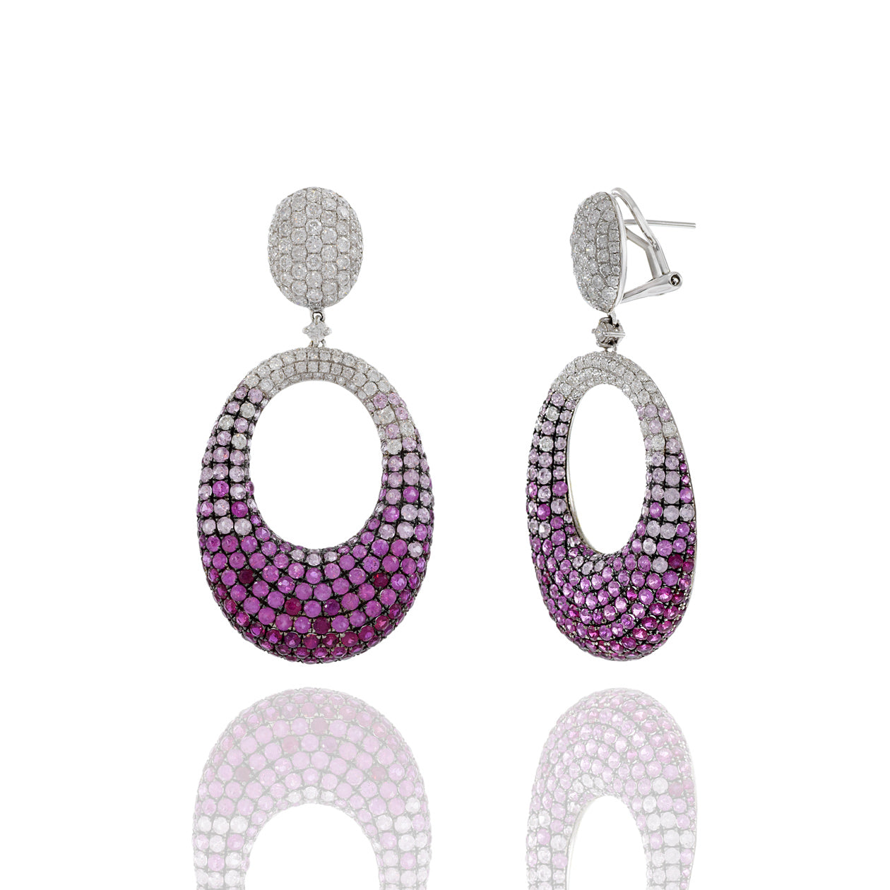 18KT White Gold Ombre Rubellite And Diamond Drop Earrings