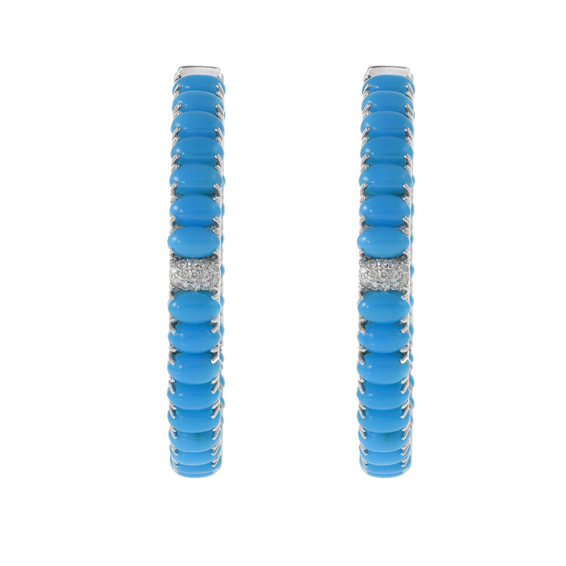 18KT White Gold Turquoise and Diamond Hoop Earrings