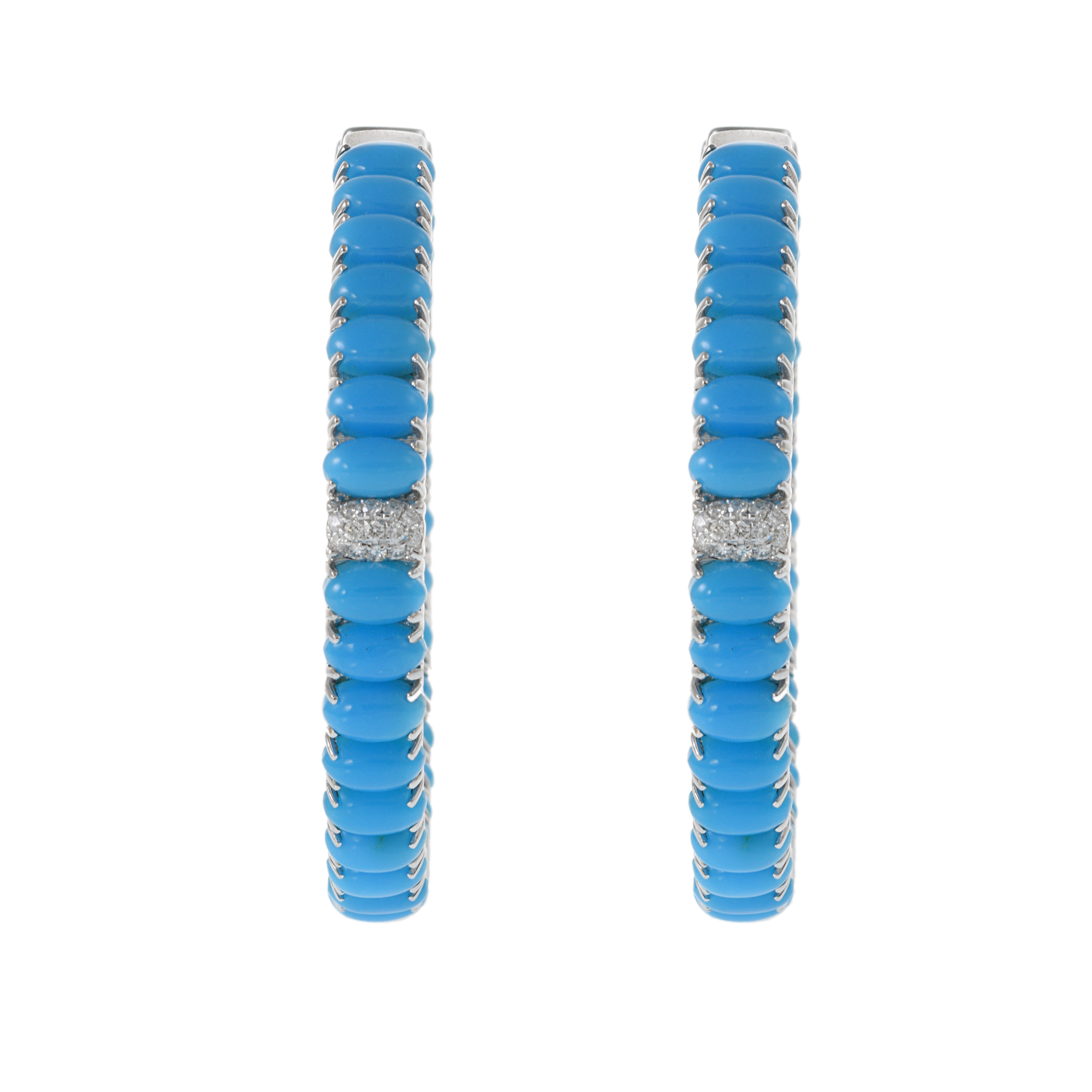 18KT White Gold Turquoise and Diamond Hoop Earrings