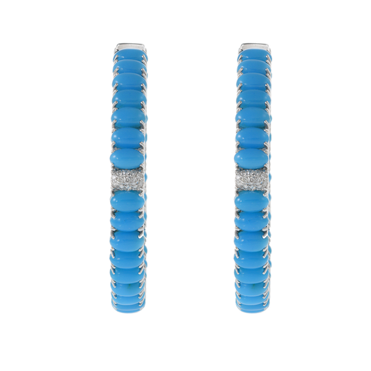 18KT White Gold Turquoise and Diamond Hoop Earrings