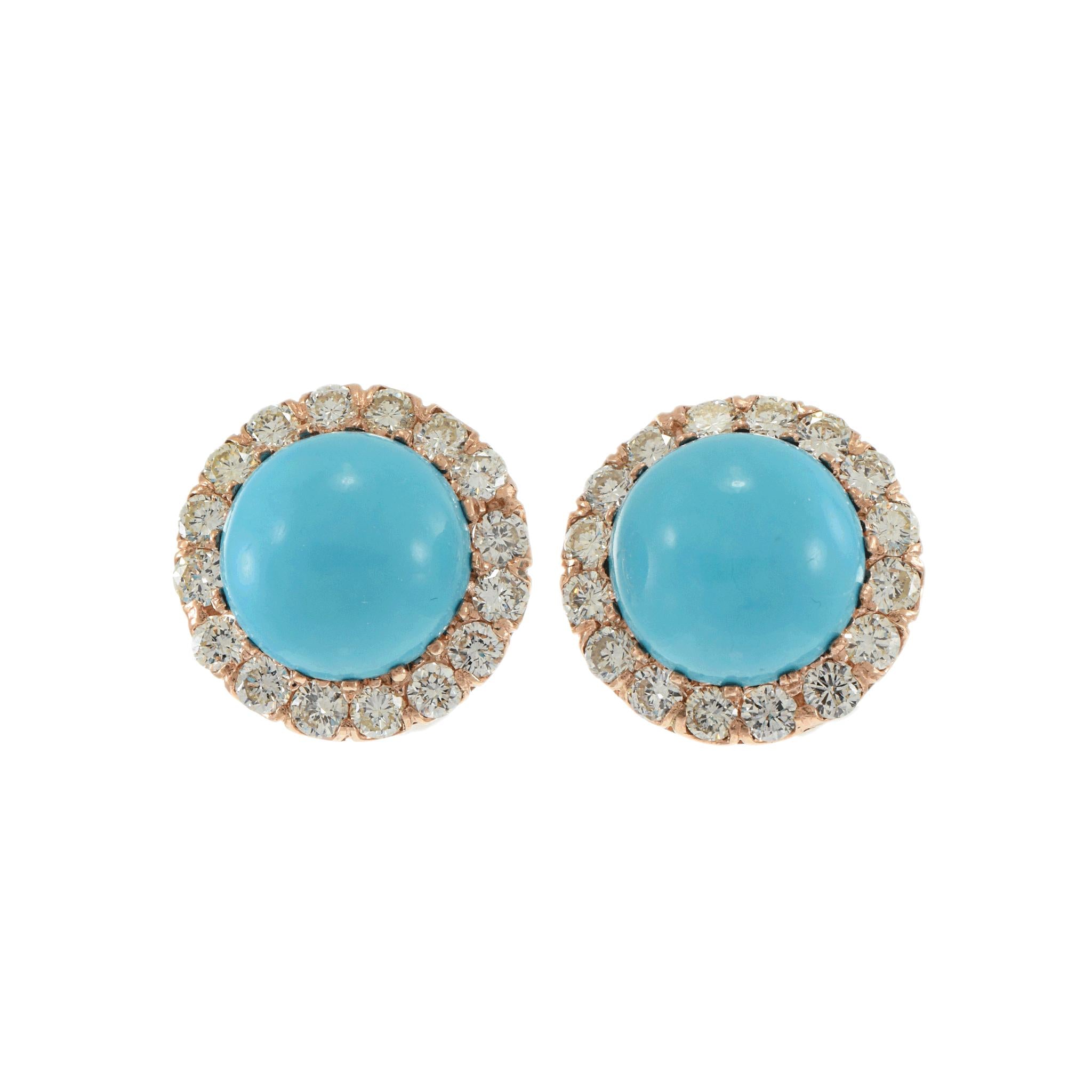 Vintage Turquoise and Diamond Earrings with 14KT Rose Gold
