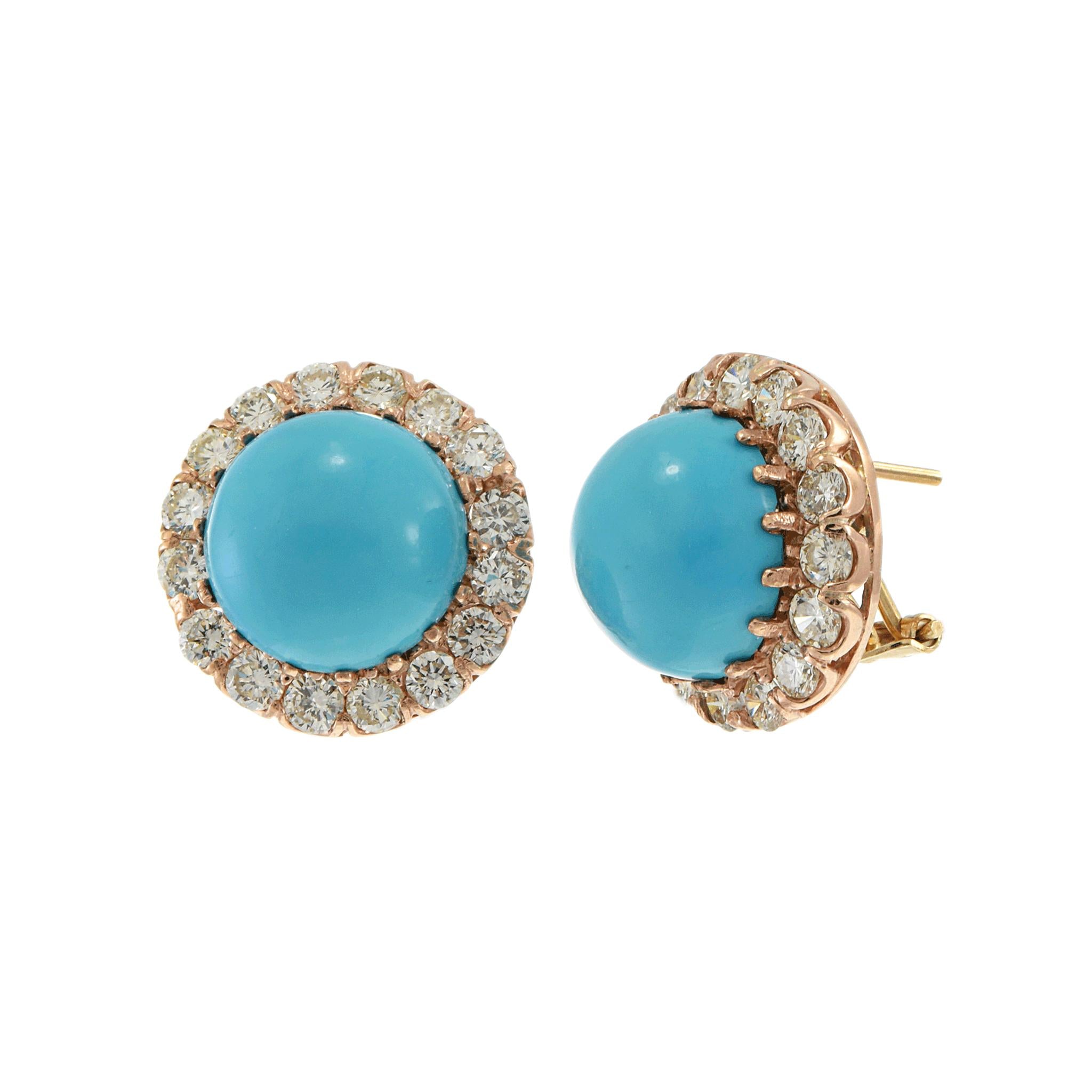Vintage Turquoise and Diamond Earrings with 14KT Rose Gold