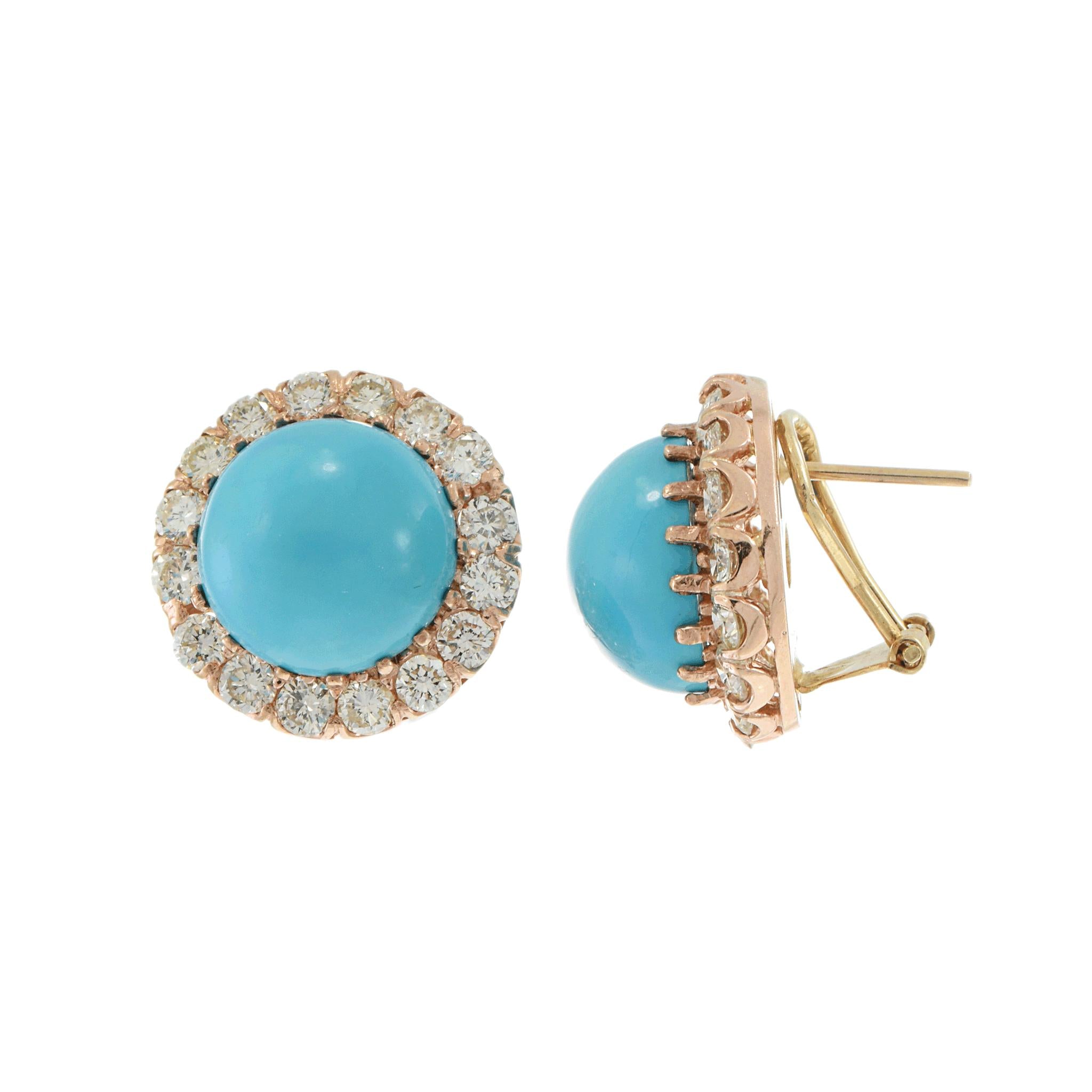 Vintage Turquoise and Diamond Earrings with 14KT Rose Gold