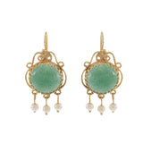 Antique Jade & Pearl Drop Earrings in 14K Yellow Gold