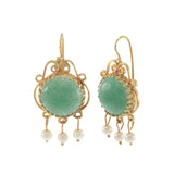 Antique Jade & Pearl Drop Earrings in 14K Yellow Gold