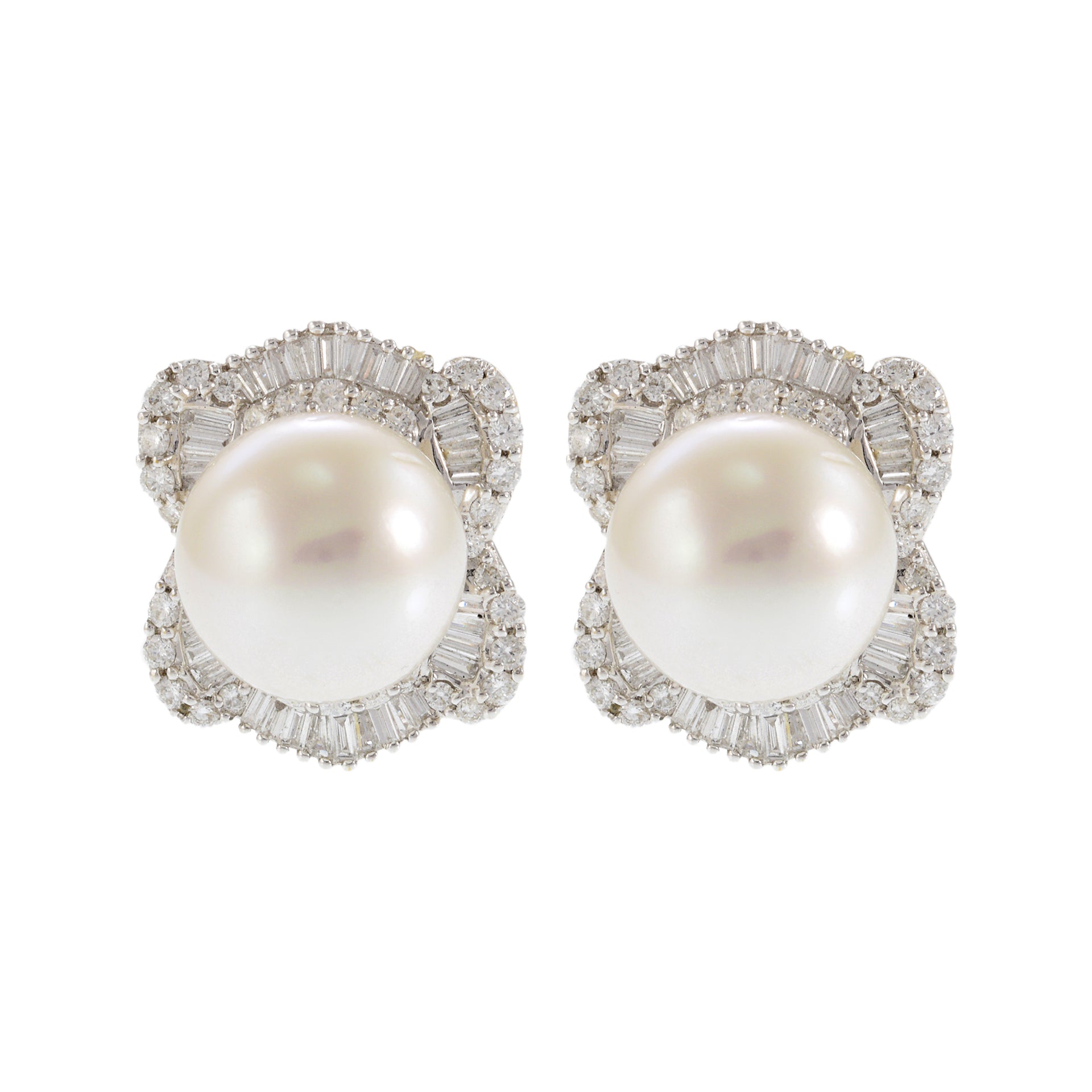 18KT White Gold South Sea Pearl and Diamond Earrings