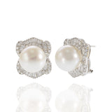 18KT White Gold South Sea Pearl and Diamond Earrings