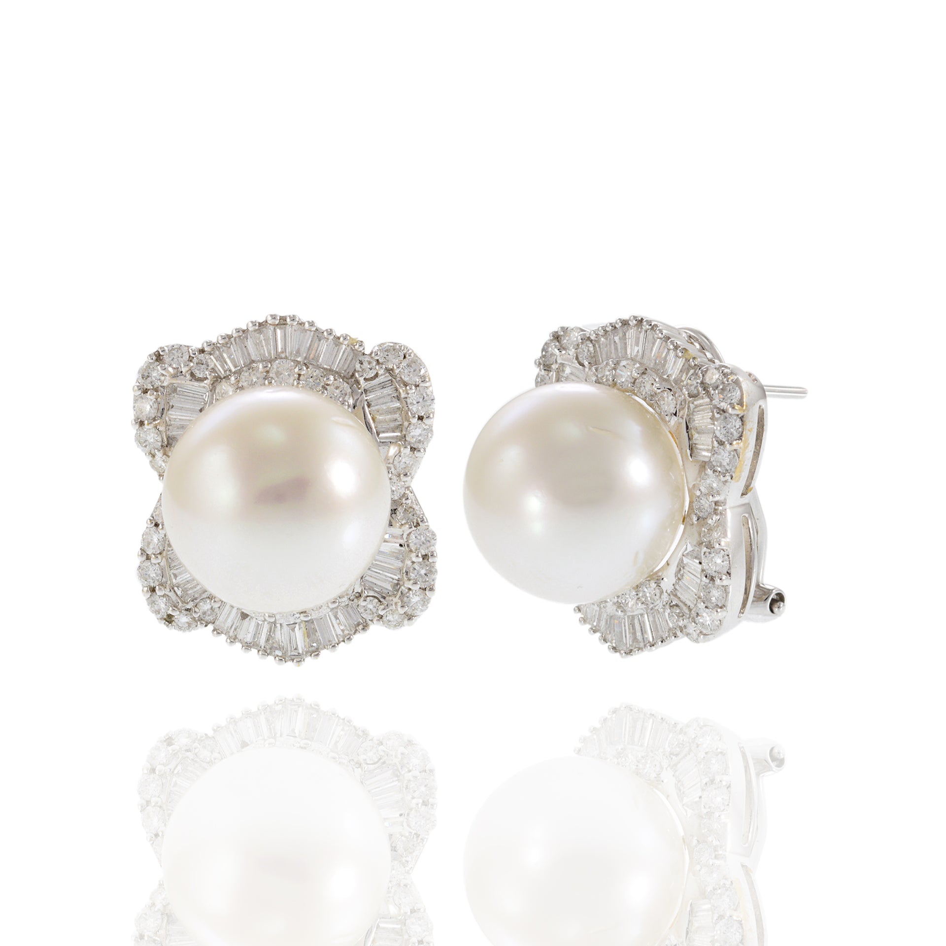 18KT White Gold South Sea Pearl and Diamond Earrings