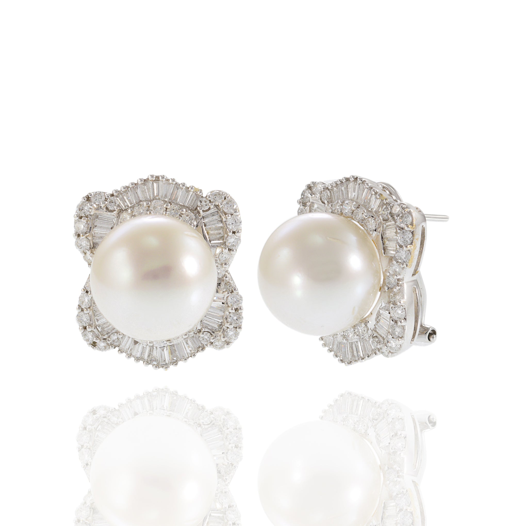 18KT White Gold South Sea Pearl and Diamond Earrings