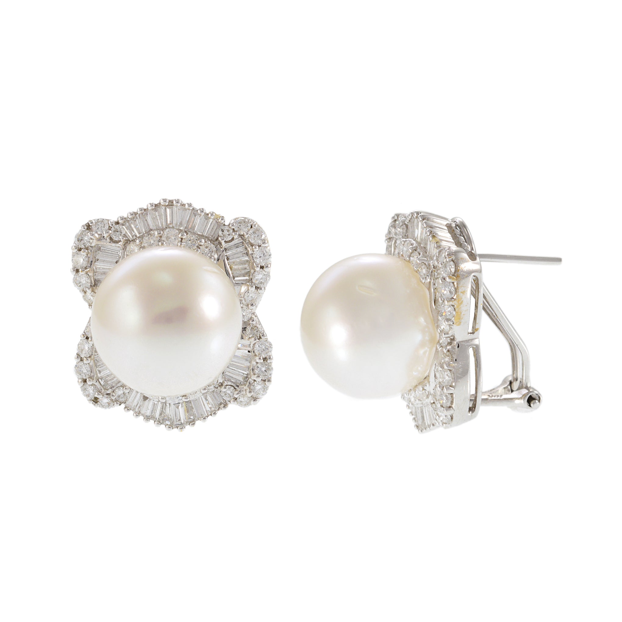 18KT White Gold South Sea Pearl and Diamond Earrings