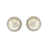 Estate 14KT White Gold 13mm Mobe Pearl Earrings with Diamond Halo