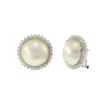 Estate 14KT White Gold 13mm Mobe Pearl Earrings with Diamond Halo