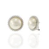 Estate 14KT White Gold 13mm Mobe Pearl Earrings with Diamond Halo