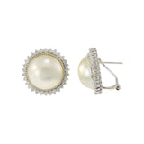 Estate 14KT White Gold 13mm Mobe Pearl Earrings with Diamond Halo