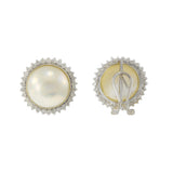 Estate 14KT White Gold 13mm Mobe Pearl Earrings with Diamond Halo