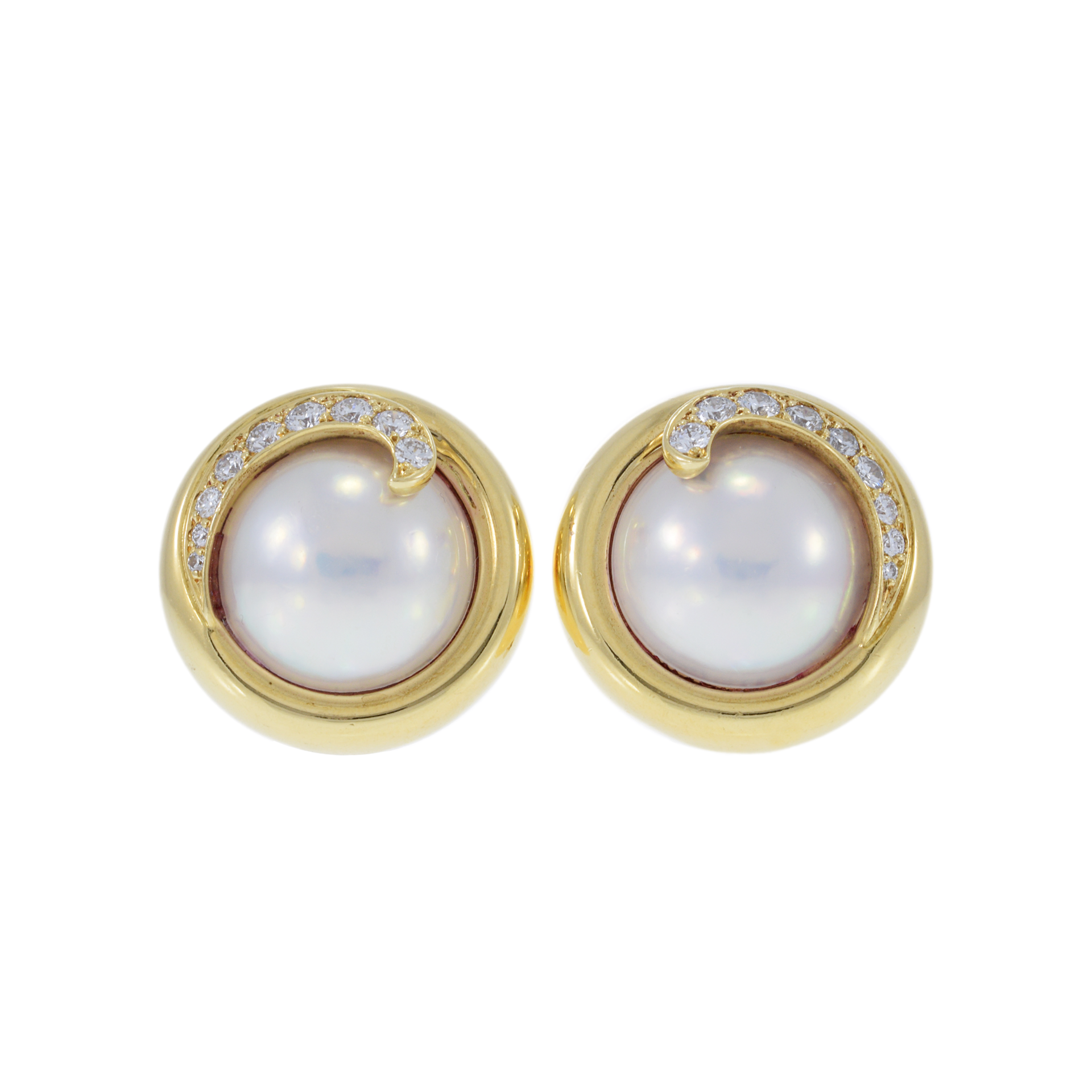 Vintage 18KT Yellow Gold Tiffany & Co. Pearl and Diamond Swirl Earrings