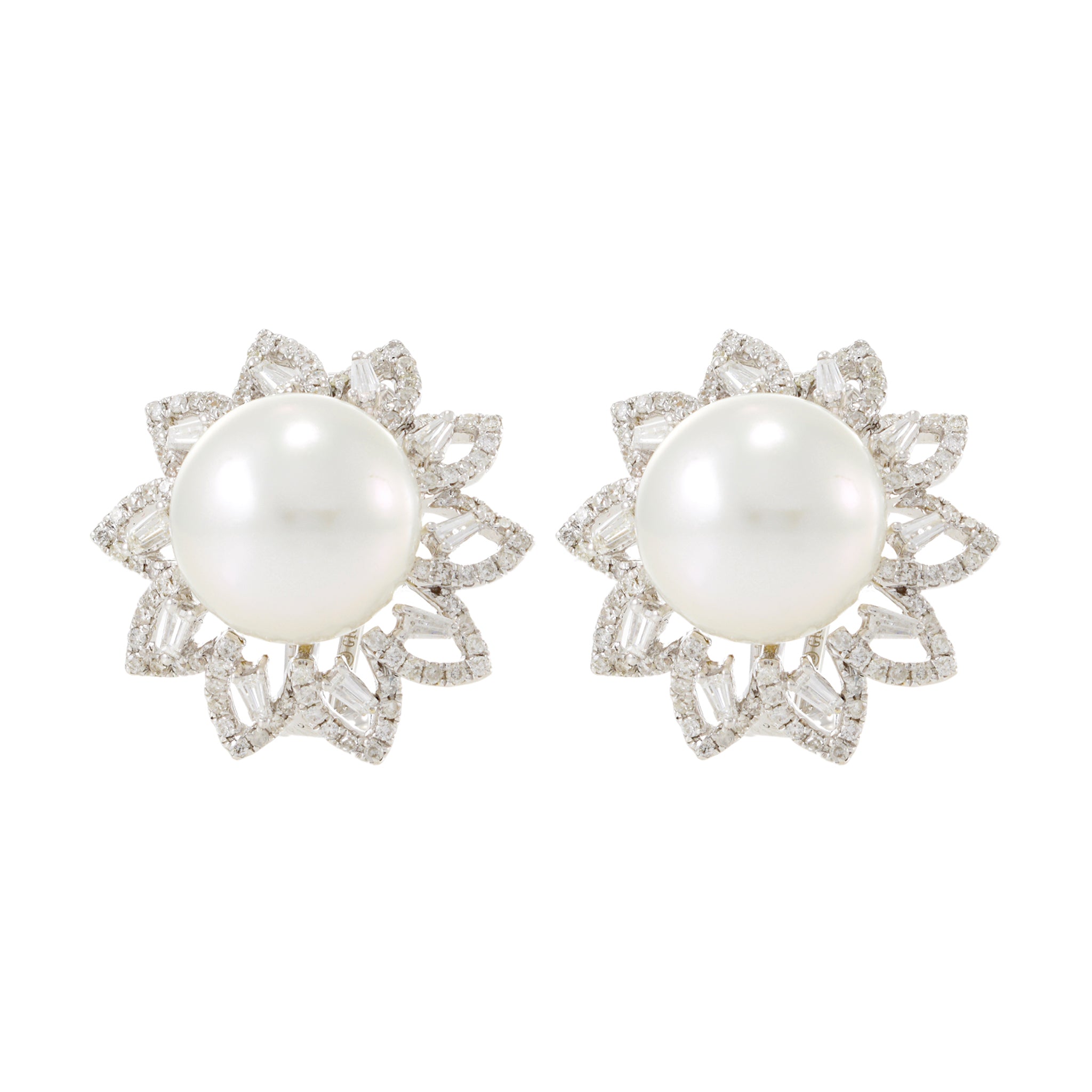 18KT White Gold South Sea Pearl and Diamond Earrings