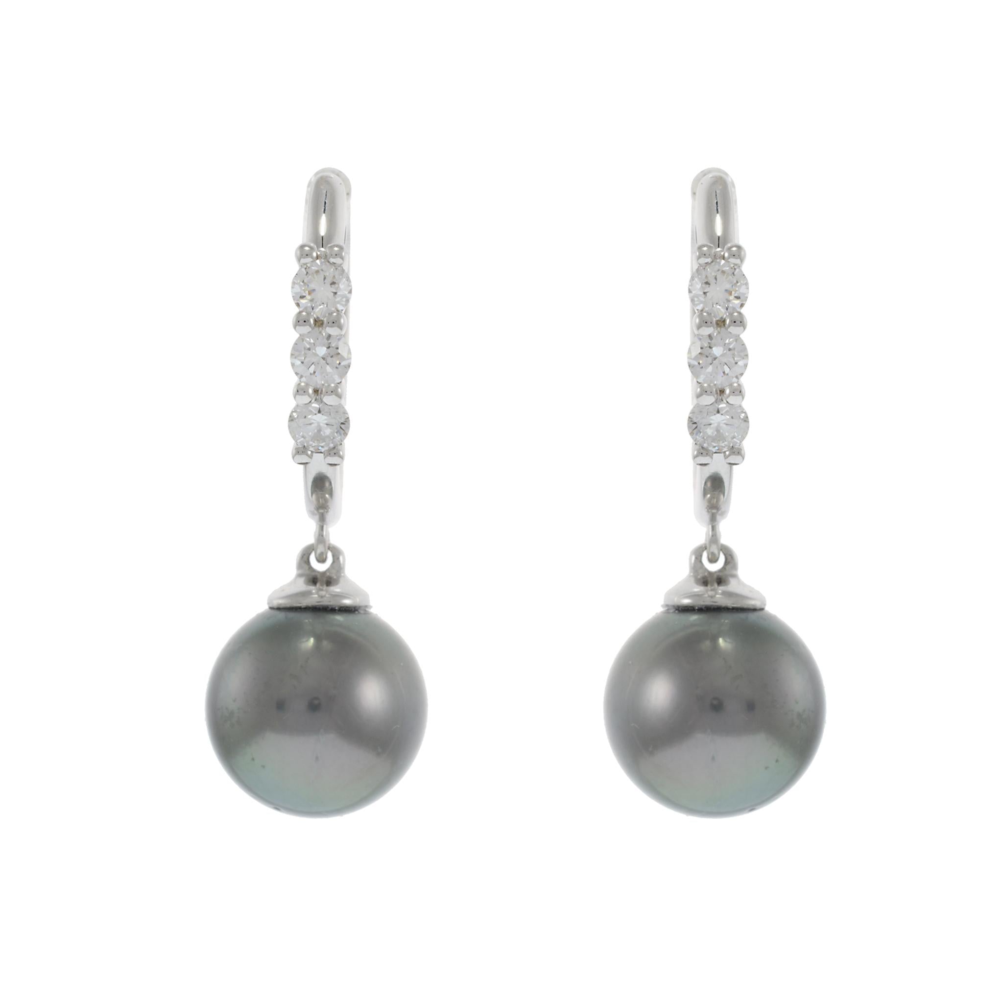 14KT White Gold Diamond and Tahitian Pearl Huggie Earrings